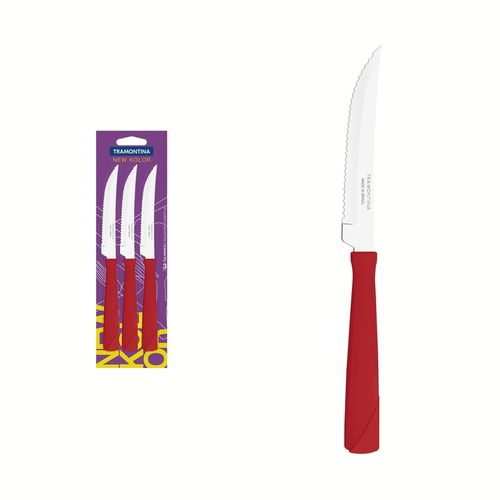 Juego De Cuchillos Para Asado Tramontina New Kolor Rojo 3 Piezas