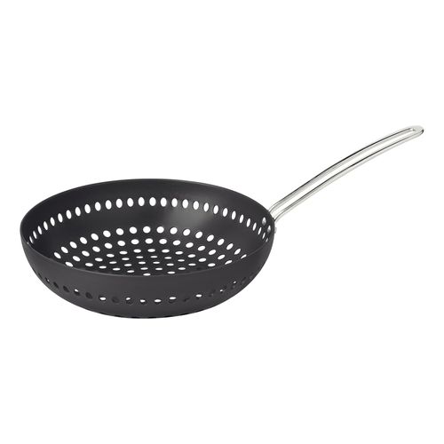 Wok Perforada Tramontina Para Churrasco En Aluminio Anodizado Con Mango 26 Cm