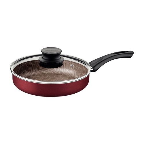 Sartén Recta Tramontina Paris Rojo Con Tapa De Vidrio 24 Cm 2,0 L