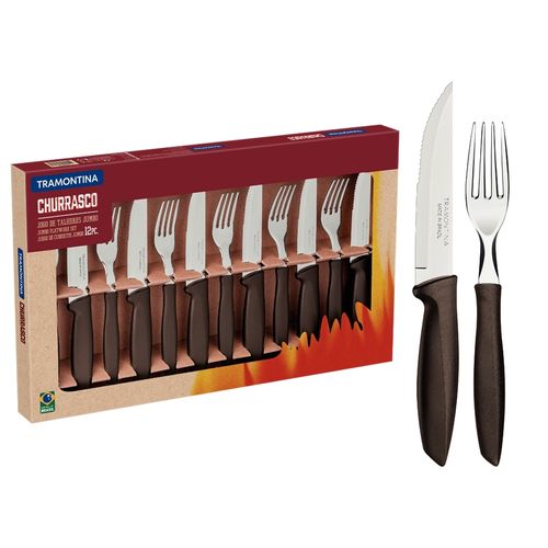 Juego De Cubiertos Para Asado Jumbo Plenus Mango Plastico Marron