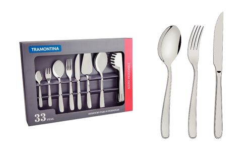 Juego De Cubiertos De 33 Piezas Tramontina Maresias De Acero Inoxidable Con Cuchillos Para Asado
