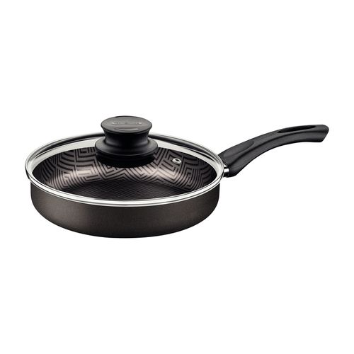 Sartén Recta Tramontina Paris Starflon Max Negro Con Tapa De Vidrio 24 Cm 2,0 L