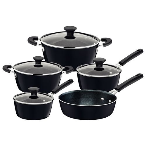 Juego De Ollas Tramontina Glenz Starflon Crystal Y Esmaltado Negro 5 Piezas