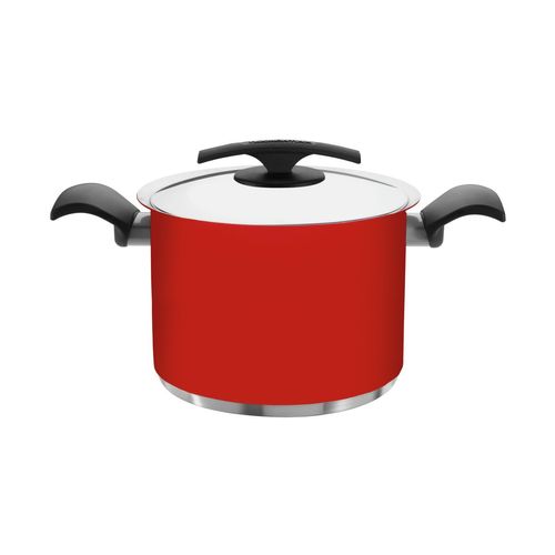 Cacerola Alta Tramontina Duo Color Rojo De Acero Inoxidable Fondo Triple Con Tapa Y Mango 20 Cm 4,56 L