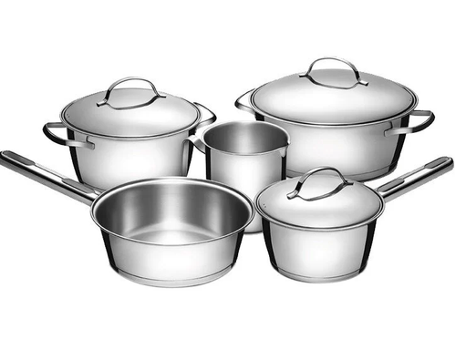 Juego De Ollas Con Hervidora Tramontina Allegra De Acero Inoxidable Triple Fondo 5 Piezas