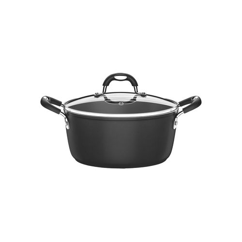 Cacerola Tramontina Monaco Induccion Starflon Premium Negro Y Tapa De Vidrio 20 Cm 2,6 L