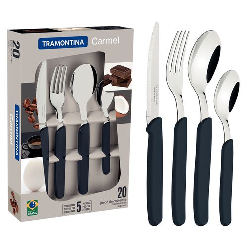 Juego De Cubiertos Tramontina Carmel Con Mangos De Polipropileno Azul Oscuro 20 Piezas