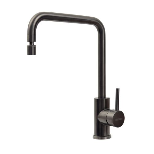 Monocomando Tramontina Angolare En Acero Inoxidable Con Acabado Scotch Brite Y Recubrimiento Pvd Black