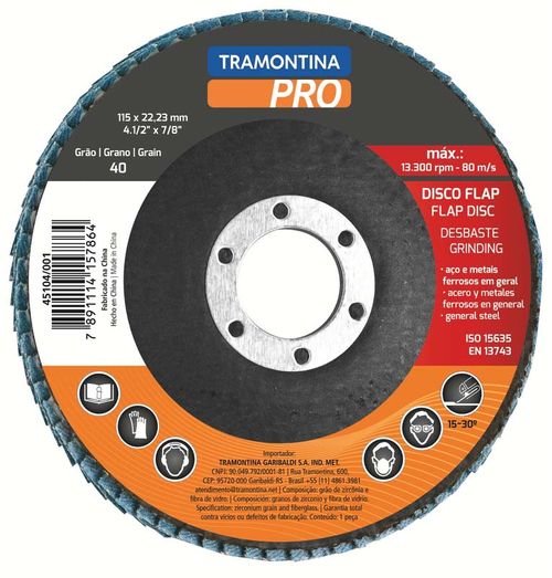 Disco Flap 4.1/2" Grano 120 Tramontina Pro