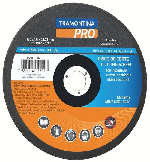 Disco De Corte Fino Para Aceros Inoxidables 7" Tramontina Pro
