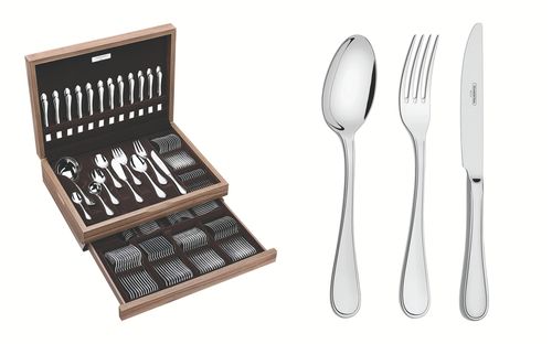 Juego De Cubiertos De 130 Piezas Tramontina Firenze De Acero Inoxidable Con Cuchillos De Mesa Forjados, Terminación Brillante Con Caja de Madera