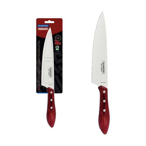 Cuchillo Para Carne Tramontina Con Lámina De Acero Inoxidable Y Mango De Madera Tratada Rojo Polywood 8"
