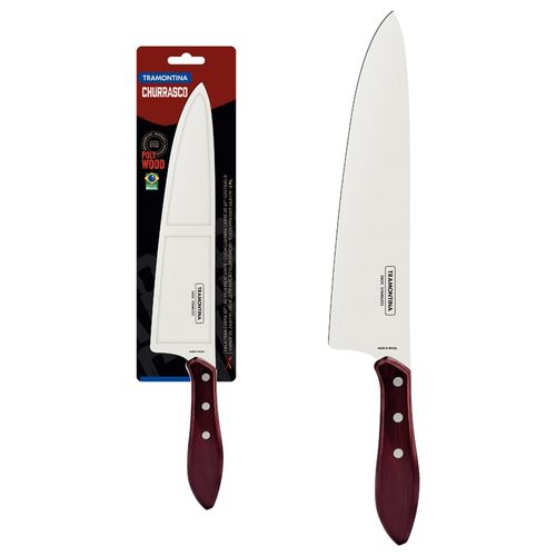 Cuchillo Para Carne Tramontina Con Lámina De Acero Inoxidable Y Mango De Madera Tratada Polywood Rojo 10"