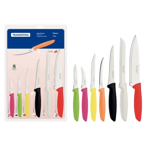 Juego De Cuchillos Tramontina Plenus Con Láminas De Acero Inoxidable Y Mangos De Polipropileno Colorido 7 Piezas