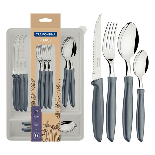 Juego De Cubiertos Tramontina Plenus Gris Con Organizador 25 Piezas