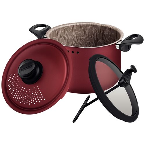 Juego 3 En 1 Tramontina Paris Starflon Max Rojo Con Tapa Vidrio Y Tapa Aluminio 22 Cm