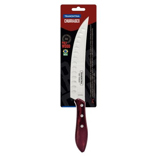 Cuchillo Para Carne Butcher Tramontina Con Lámina De Acero Inoxidable Y Mango En Madera Tratada Polywood Rojo 8"
