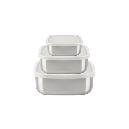 Juego De Potes Tramontina Freezinox Cuadrados De Acero Inoxidable Con Tapa Plástica 3 Piezas