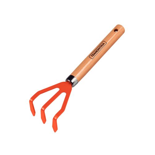 Escardillo Metálico Tres Dientes Para Jardinería Con Mango De Madera Tramontina