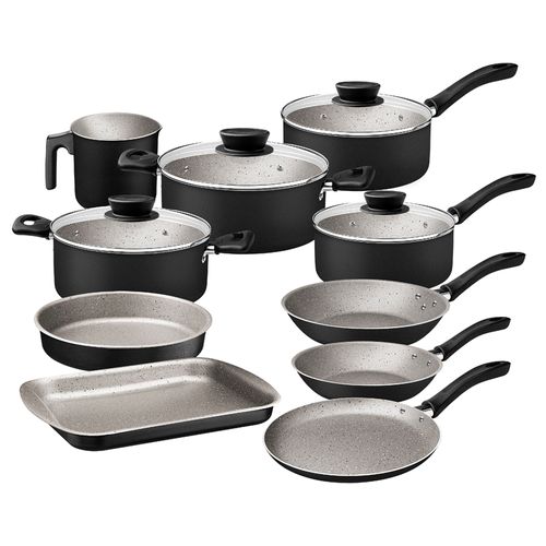 Juego De Ollas Tramontina Linz 10 Piezas Negro En Aluminio Con Revestimiento Interno Y Externo En Antiadherente Starflon Max