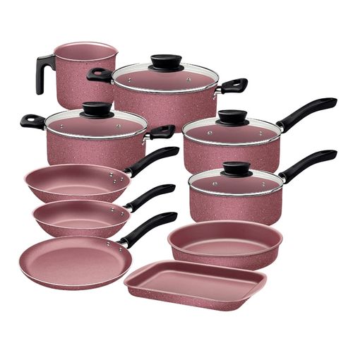 Juego De Ollas Tramontina Linz 10 Piezas Rosa En Aluminio Con Revestimiento Interno Y Externo En Antiadherente Starflon Max
