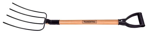 Bieldo Metálico Recto De Alambre Tramontina 4 Dientes Con Mango De Madera 71 Cm