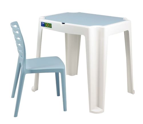 Juego Infantil De Mesa Y Silla Tramontina Beni En Polipropileno Azul Con Tablero De Actividades