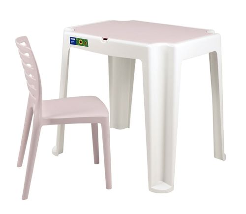 Juego Infantil De Mesa Y Silla Tramontina Beni En Polipropileno Rosa Con Tablero De Actividades