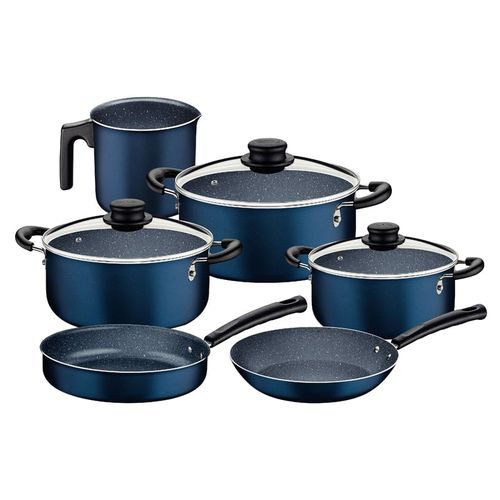 Batería De Cocina Tramontina En Aluminio Con Revestimiento Interno Y Externo En Antiadherente Starflon Max Azul 9 Piezas