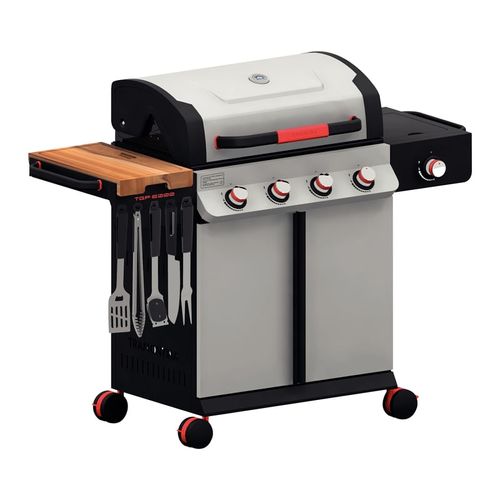 Grill A Gas Tgp 6000 Tramontina Negra Con 5 Utensilios Y Hornalla Adicional Para Acompañamientos