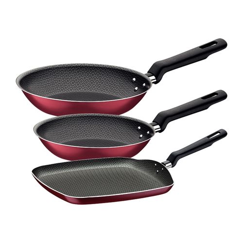Juego De Sartén y Bifera Tramontina Loreto 3 Piezas Rojo En Aluminio Con Revestimiento Interno Y Externo En Antiadherente Starflon Max