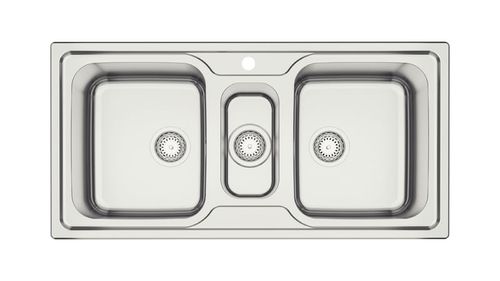 Fregadero De Empotrar Tramontina 2 Cubetas Y Auxiliar De Acero Inoxidable, Con Terminación Cepillado, 100 X 50 Cm, Con Válvula Y Agujero Para Grifo
