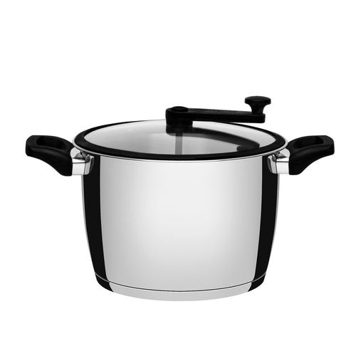Olla para palomitas de maíz Tramontina Allegra en acero inoxidable con fondo triple y tapa de vidrio con borde de silicona 22 cm 5,6 L