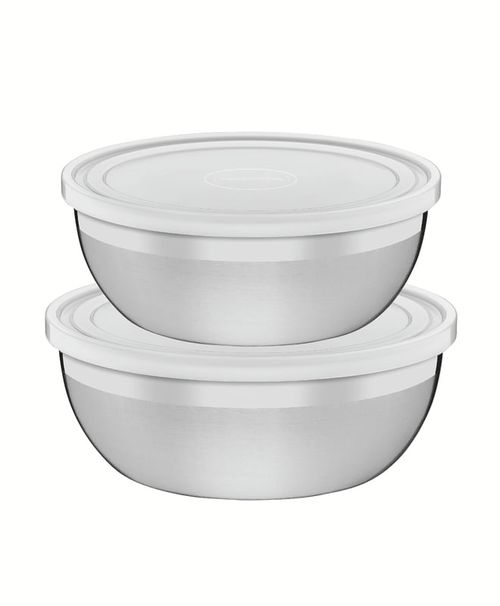 Juego de Recipientes Tramontina Freezinox de acero inoxidable con tapa plástica, 2 piezas