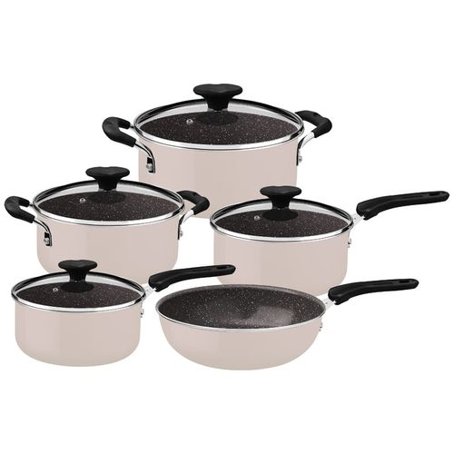 Juego de cacerolas Tramontina Tunis en Aluminio con Revestimiento Interno Cerámico y Externo Siliconado Rosa Trufado 5 Piezas