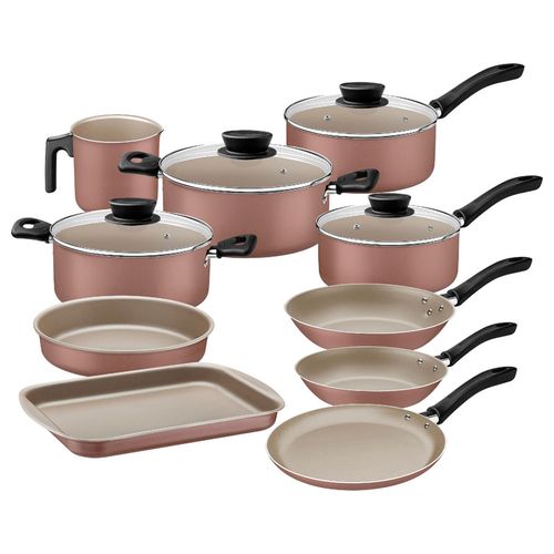 Juego de cacerolas Tramontina Linz en Aluminio con Revestimiento Interno y Externo con Antiadherente Starflon Max Mocaccino 10 piezas