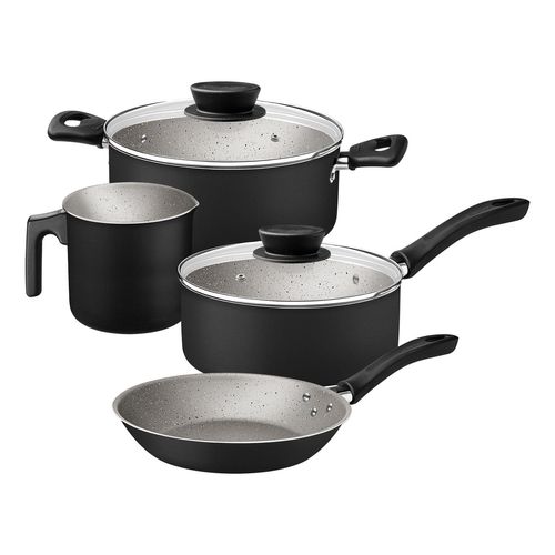 Juego de cacerolas Tramontina Linz en Aluminio con Revestimiento Interno y Externo en Antiadherente Starflon Max Negro 4 Piezas