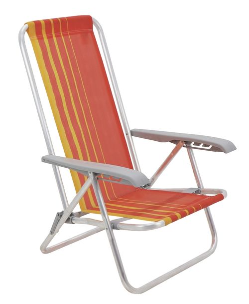 Silla de Playa Reclinable 4 Posiciones Bali Baja en Aluminio con Asiento Naranja y Amarillo