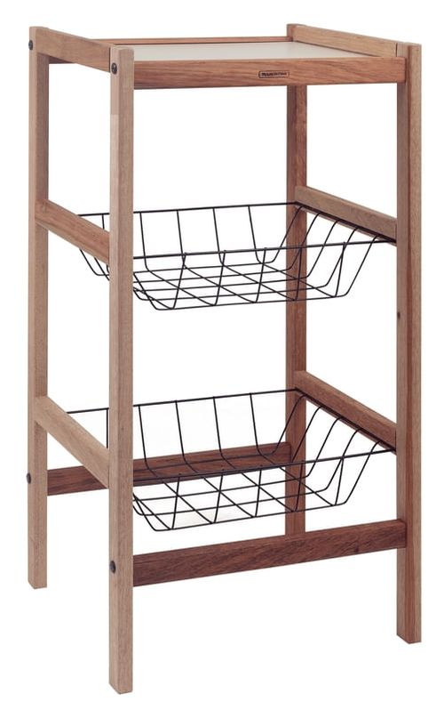 Frutero de armar de madera tropical con estante y 2 canastas