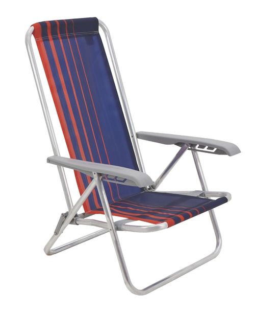 Silla de Playa Reclinable 4 Posiciones Bali Baja en Aluminio con Asiento Azul Oscuro y Naranja