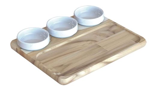 Tabla para Picada Asado Tramontina de Madera Tropical con 3 Potes de Porcelana