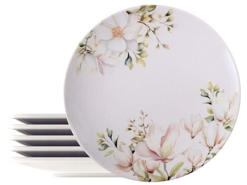 Kit Plato Raso Tramontina Magnólia en Porcelana Decorada 28 cm 6 Piezas