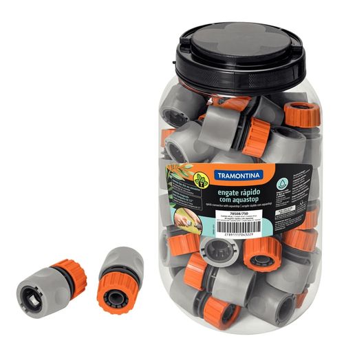 Acople Rápido con Aquastop Tramontina de Plástico para Manguera 1/2" - Pote de 40 un