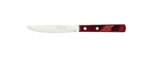 Cuchillo de Mesa Tramontina con Lámina de Acero Inoxidable y Mango de Madera Tratada Polywood Rojo 4"