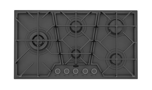 Placa de Cocción a Gas Tramontina Design Collection Penta Glass Black Series 5GG B 90 con Parrillas en Hierro Fundido Negro Mate