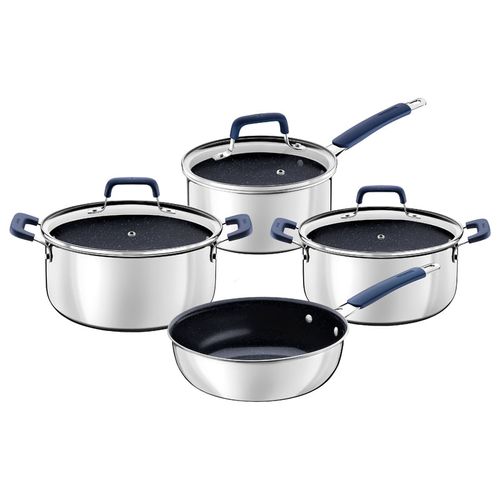 Juego de Ollas Tramontina Romagna en Acero Inoxidable y Aluminio con Revestimiento Interno Cerámico Black Stone 4 Piezas