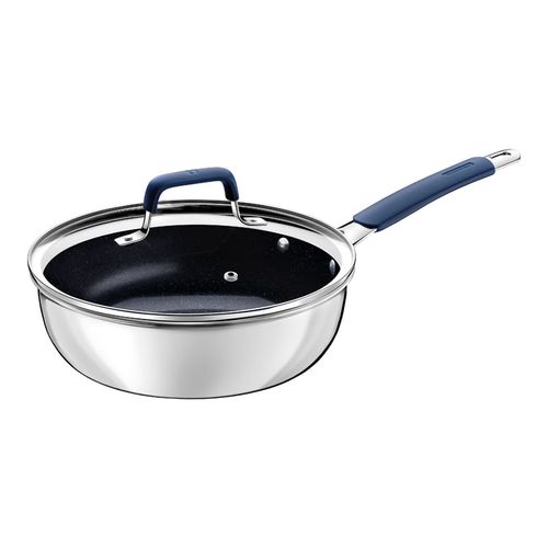 Sartén Honda con Tapa Tramontina Romagna en Acero Inoxidable y Aluminio con Revestimiento Interno Cerámico Black Stone 24 cm 3,1 L