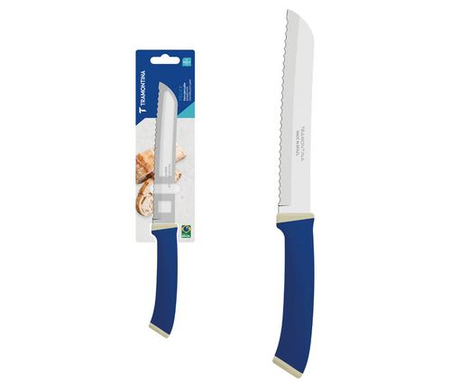 Cuchillo para Pan Tramontina Felice con Lámina en Acero Inoxidable y Mango de Polipropileno Azul 7"