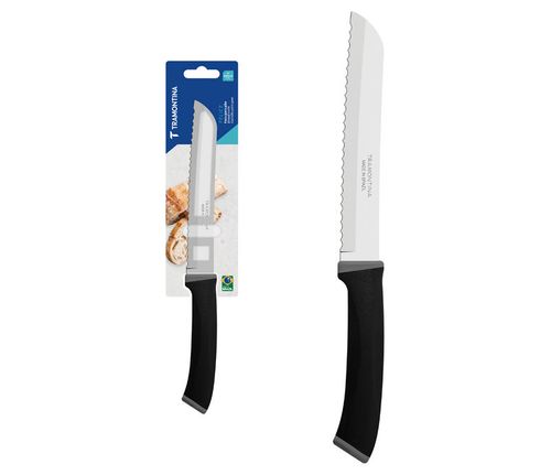 Cuchillo para Pan Tramontina Felice con Lámina en Acero Inoxidable y Mango de Polipropileno Negro 7"