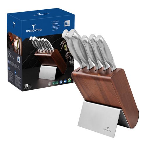 Juego de Cuchillos Tramontina Sublime con Láminas en Acero Inoxidable y Soporte de Madera 6 Piezas